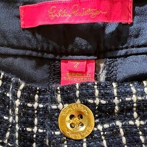 Lilly Pulitzer Navy and White Tweed Shorts with Gold Button
